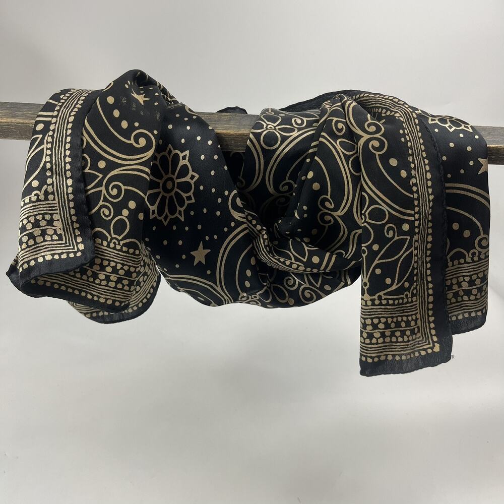 Womens Scarf Shawl Wrap Large Black Tan Boho Celestial Star Floral Print 62 Inch